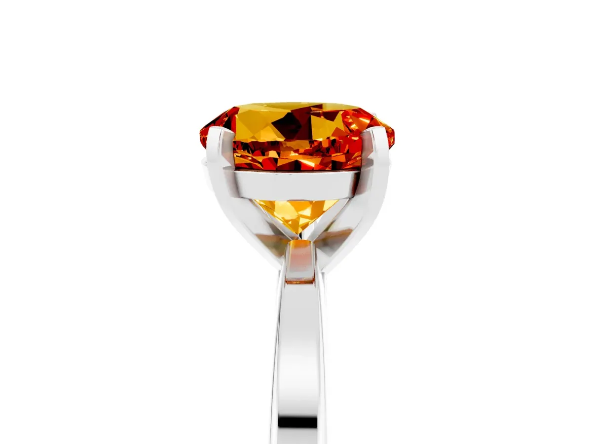 Round Cut Citrine Solitaire Engagement Ring with Classic Band and Four-Prong Setting Silver