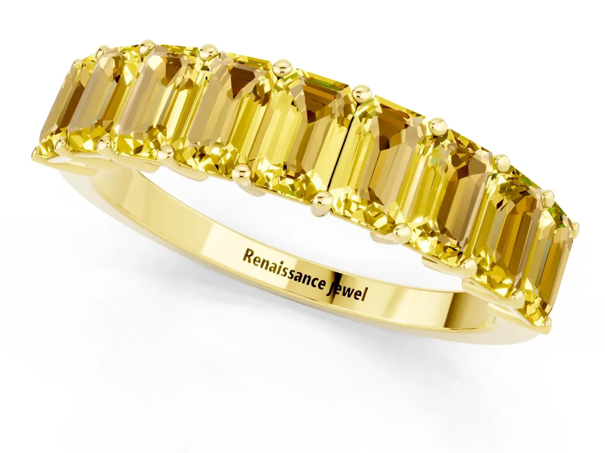 Emerald Cut Yellow Sapphire Prong-Set Eternity Band Yellow gold