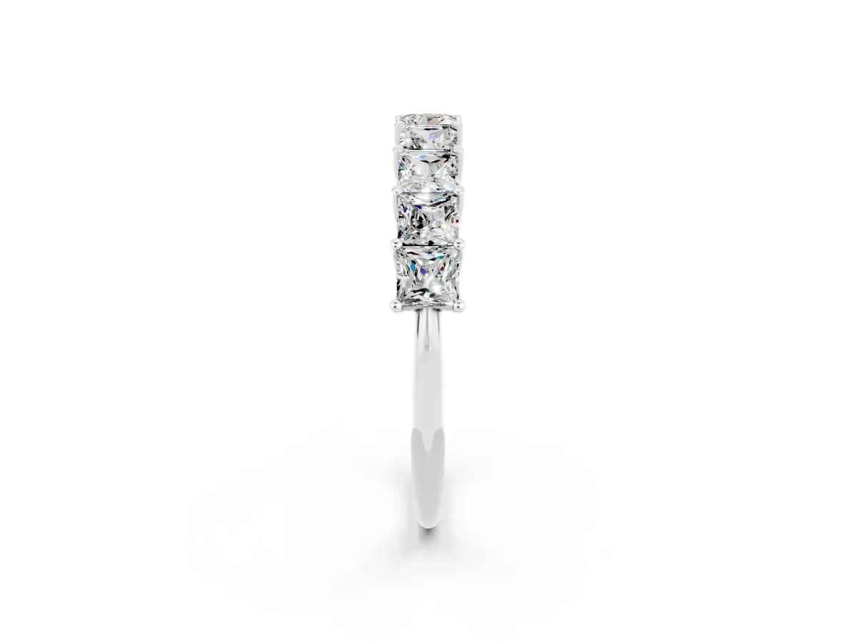 Princess Cut Moissanite Channel-Set Eternity Band with Prong Setting Silver