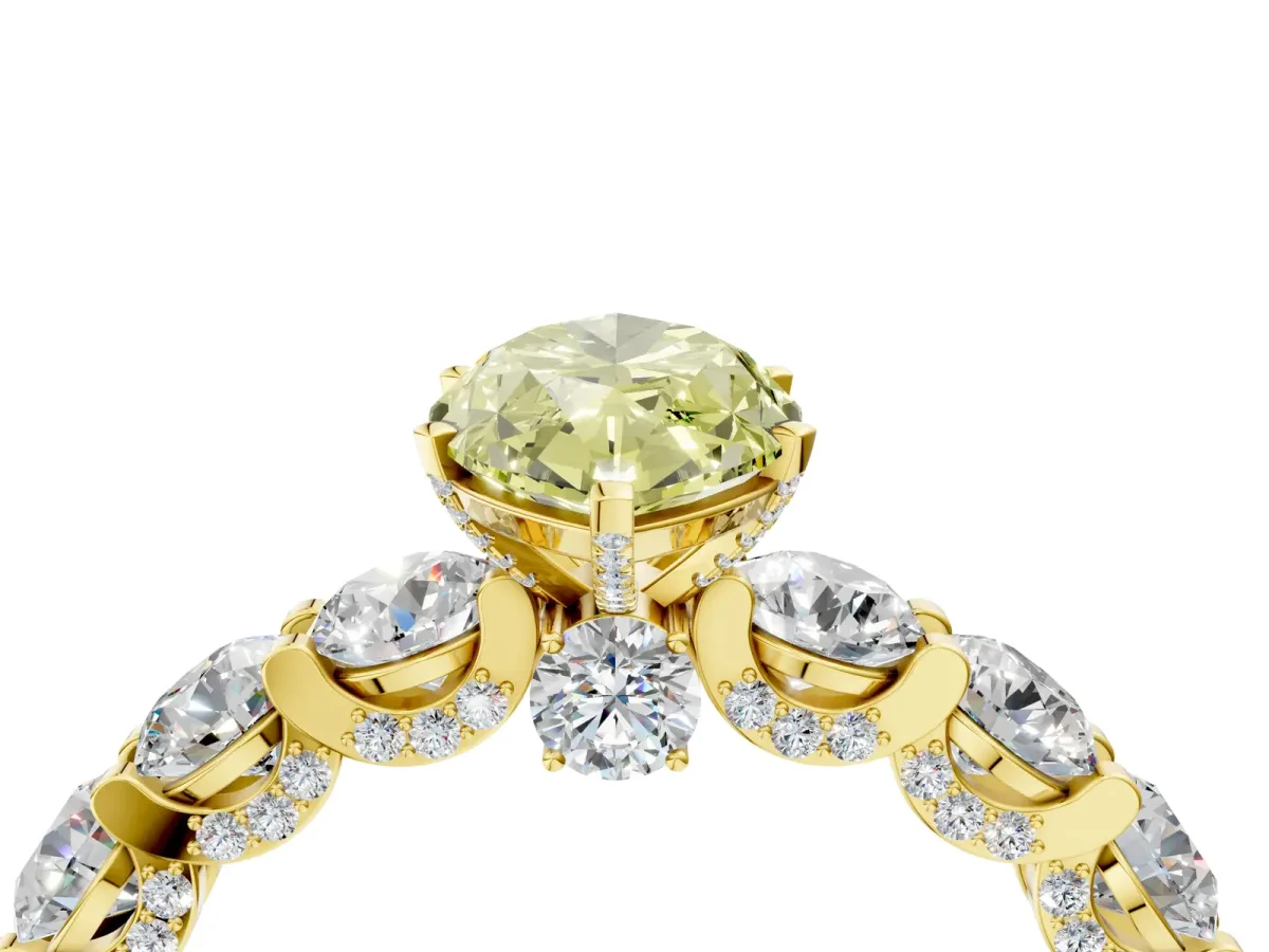 Fancy Yellow Marquise Cut Diamond Side Stone Engagement Ring with Four-Prong Setting Yellow gold