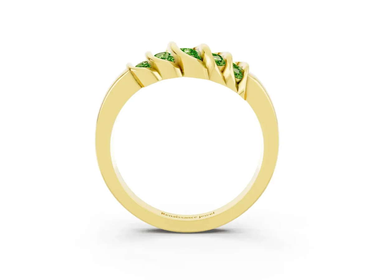 Round Peridot Multi-Row Crossover Band Yellow gold