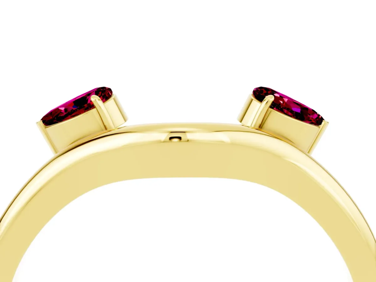 Pear Cut Garnet Two-Stone Open Band Ring with Prong Setting Yellow gold