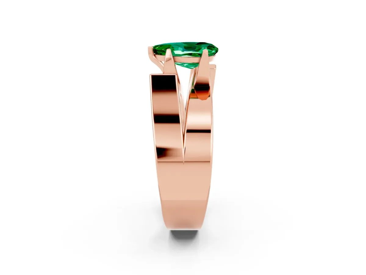 Modern Tension Set Pear Cut Emerald Solitaire Wide Band Ring Rose gold