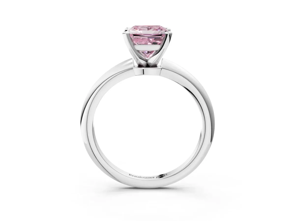Fancy Pink Princess Cut Diamond Solitaire Ring with Six-Prong Setting and Classic Band Silver