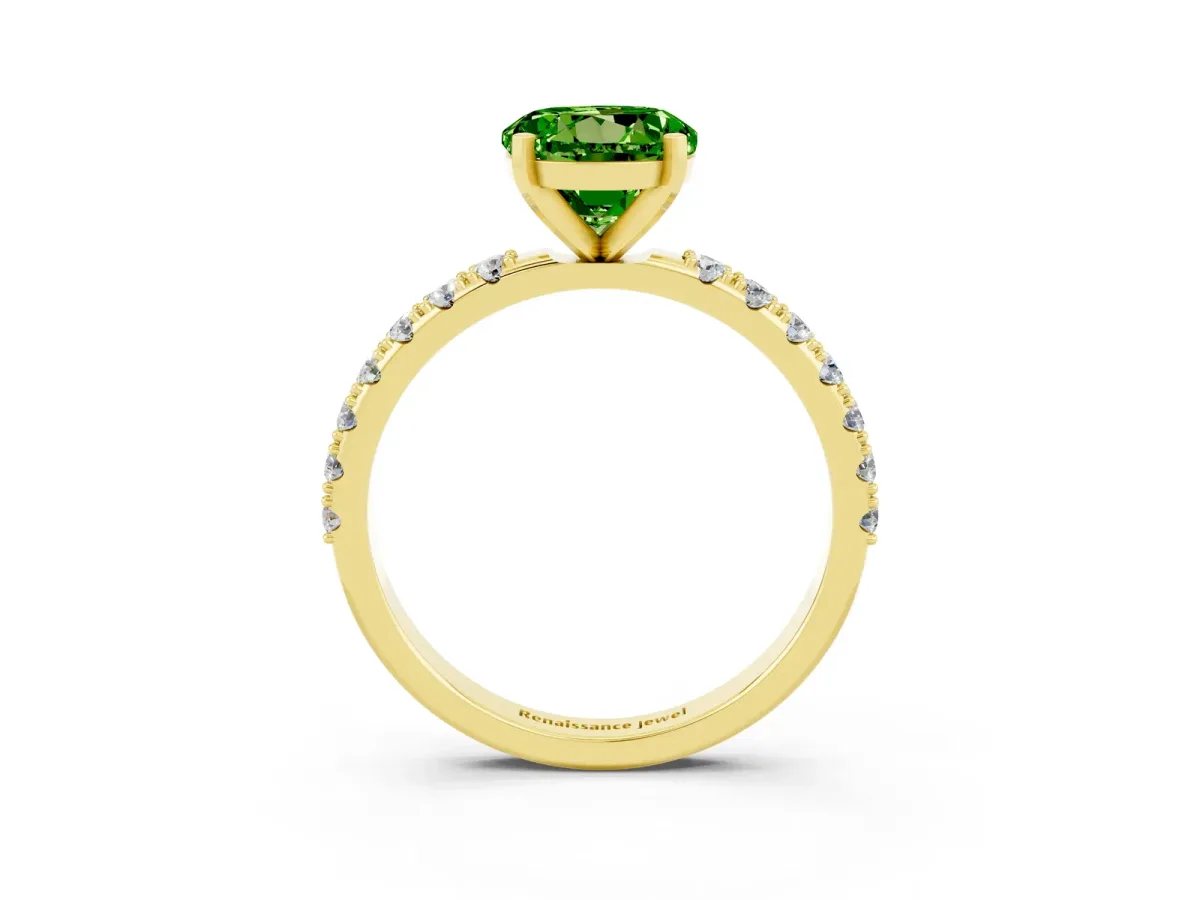 Round Cut Peridot Solitaire Pavé Band with Four-Prong Setting Yellow gold