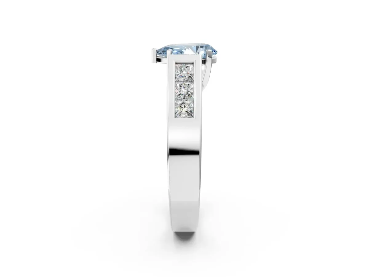 Fancy Blue Pear Cut Cut Channel Set Solitaire Ring with Four-Prong Setting Platinum