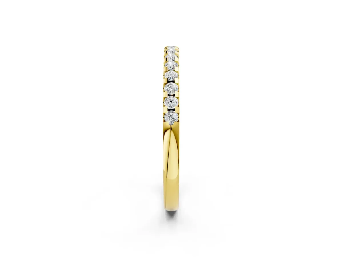 Round Diamond Half Eternity Band with Pavé Setting and Shared Prong Yellow gold