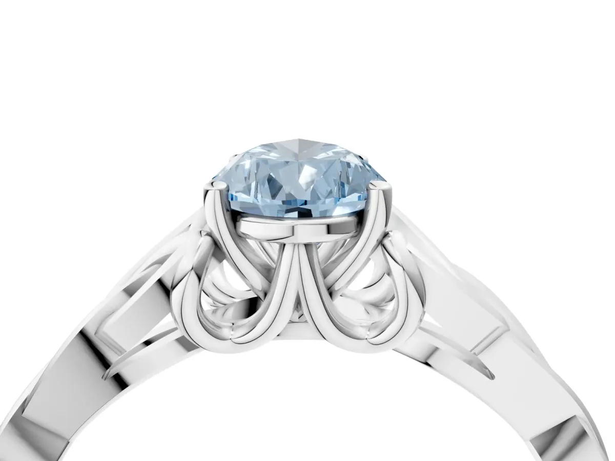 Fancy Blue Pear Cut Diamond Solitaire Celtic Knot Ring with Four-Prong Setting White gold