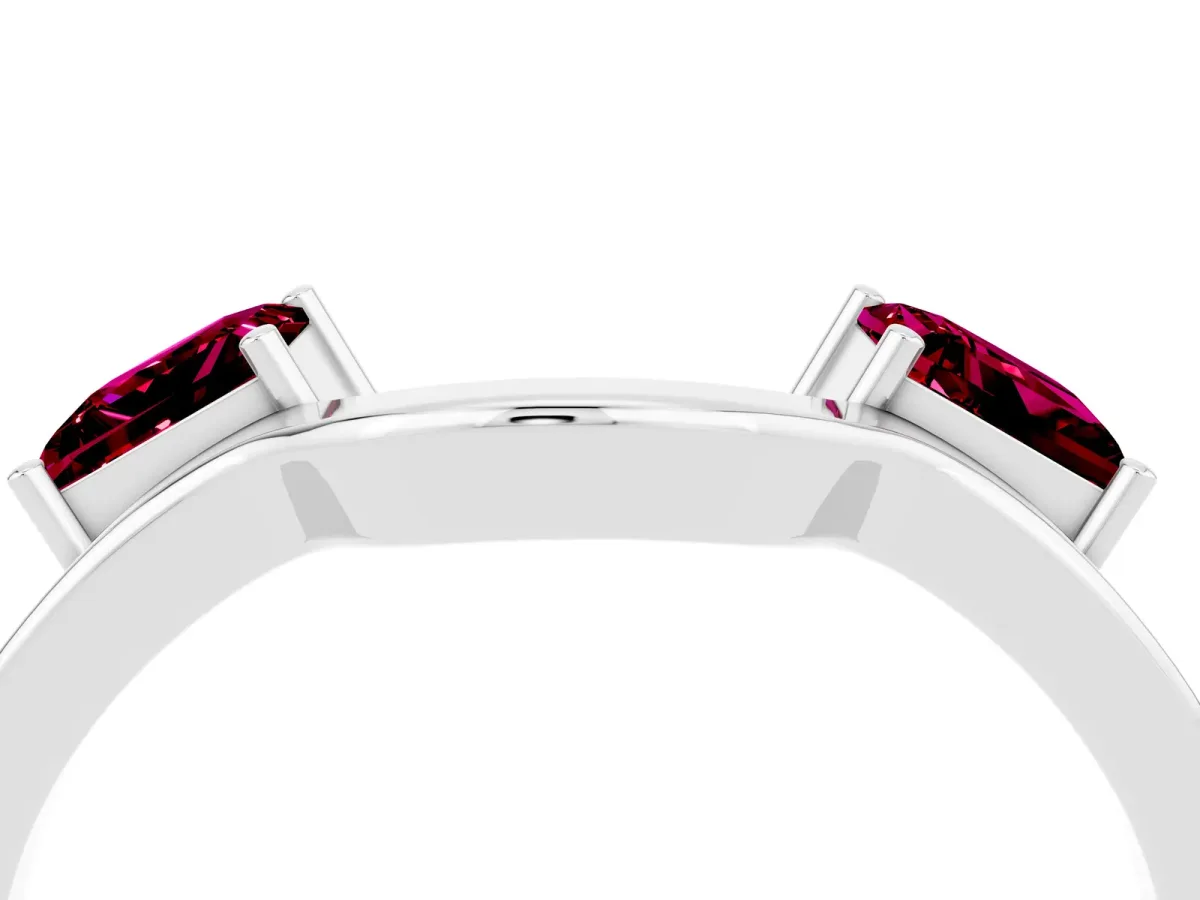 Princess Cut Garnet Two-Stone Open Band Ring with Four-Prong Setting White gold