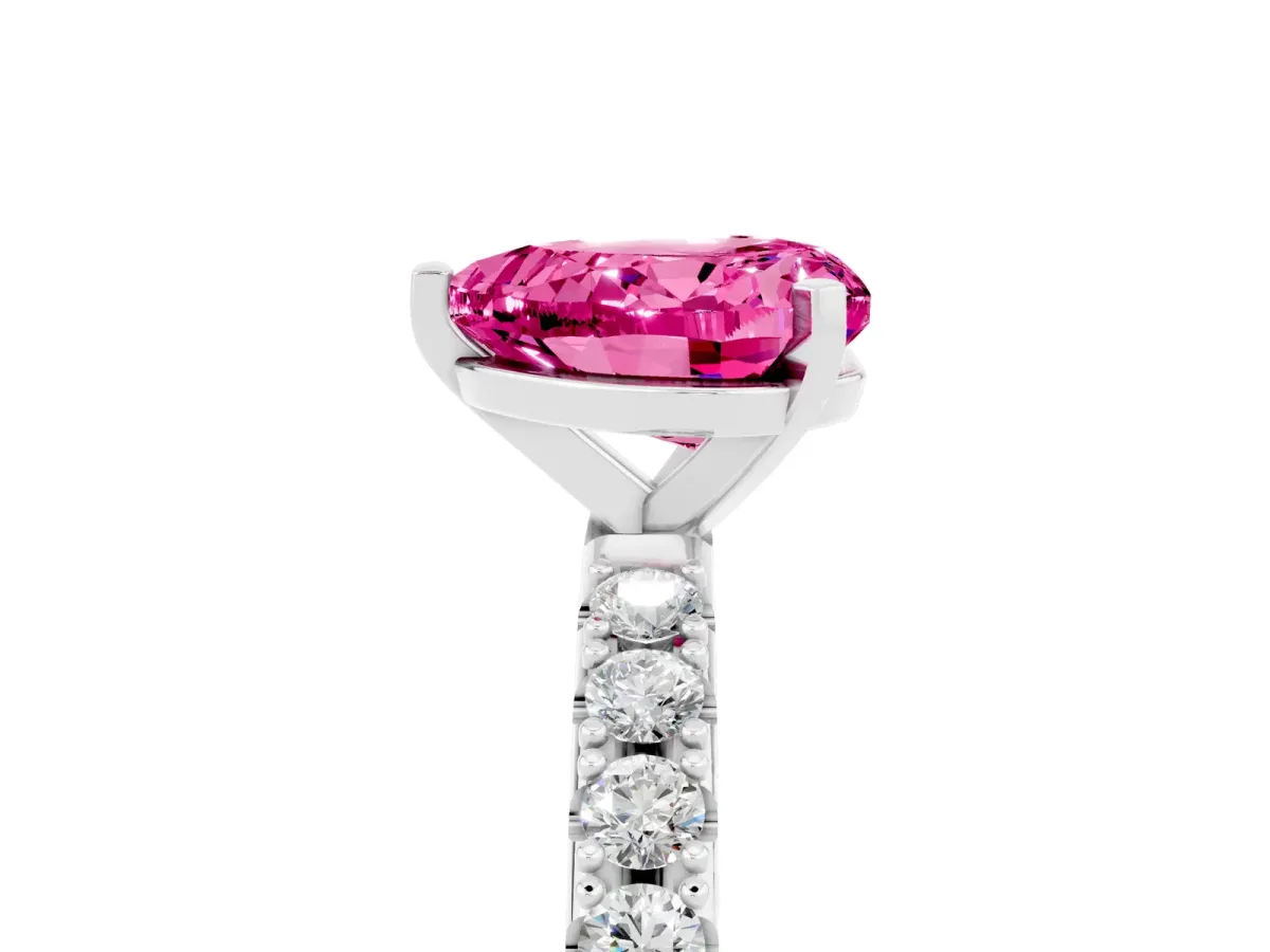 Heart Cut Pink Sapphire Solitaire Pavé Band with Four-Prong Setting Silver