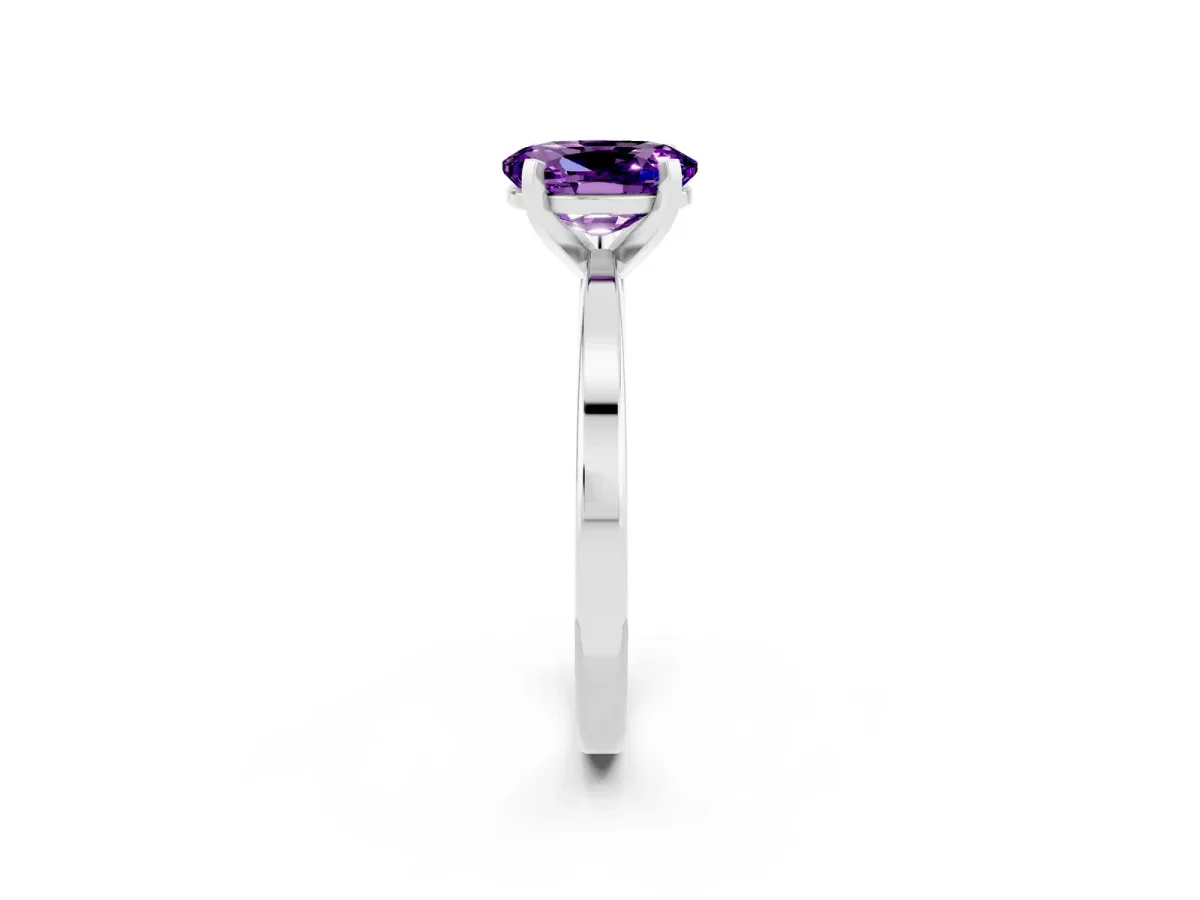 Oval Cut Amethyst Solitaire Engagement Ring with Classic Band and Four-Prong Setting Silver