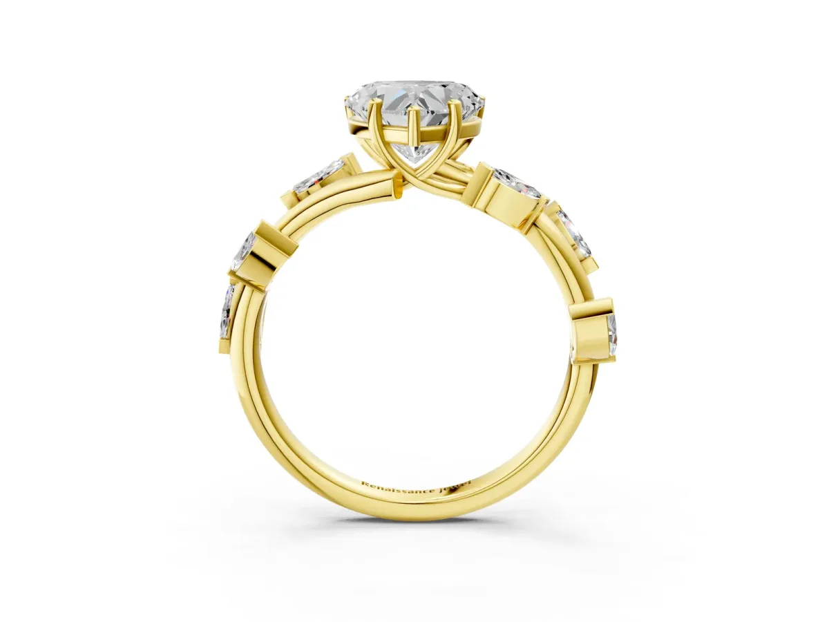 Heart Cut Solitaire Twisted Band Marquise Accent Prong Setting Ring Yellow gold