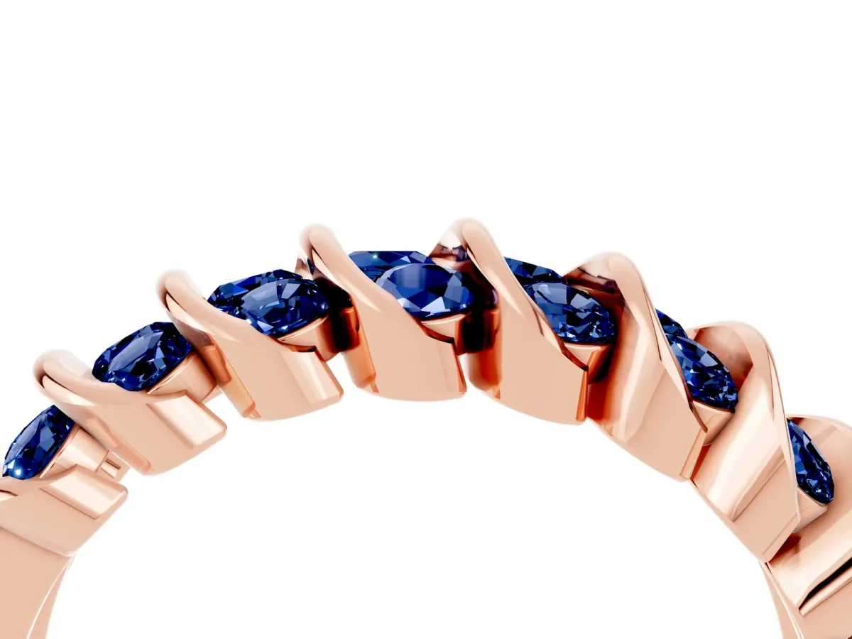 Channel Set Round Blue Sapphire Multi-Row Band Rose gold