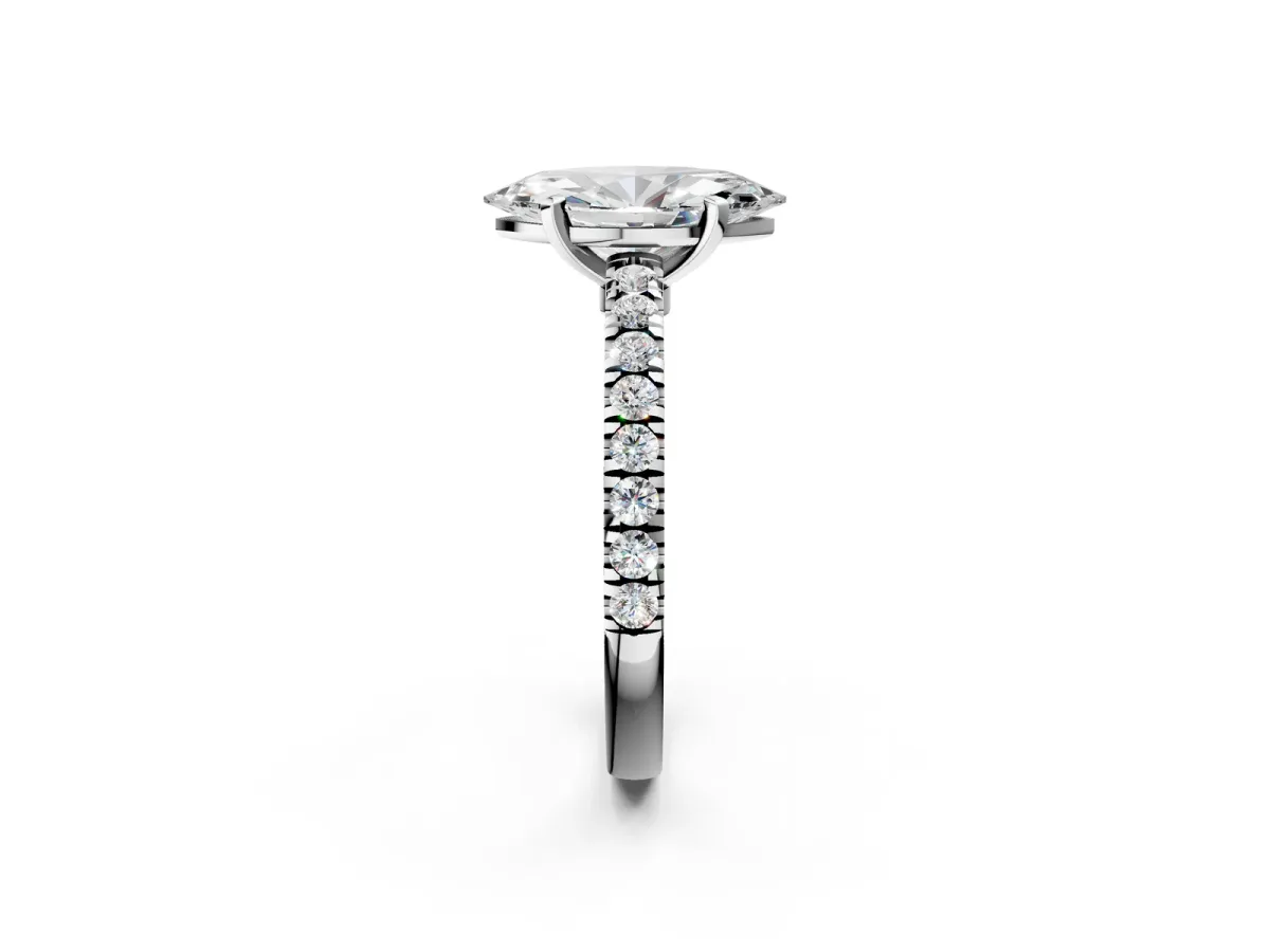 Marquise Cut Solitaire Diamond with Pavé Band and Four-Prong Setting Platinum