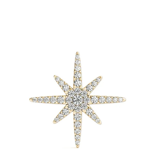 Pavé Round Diamond Starburst Pendant with Four-Prong Setting Yellow gold