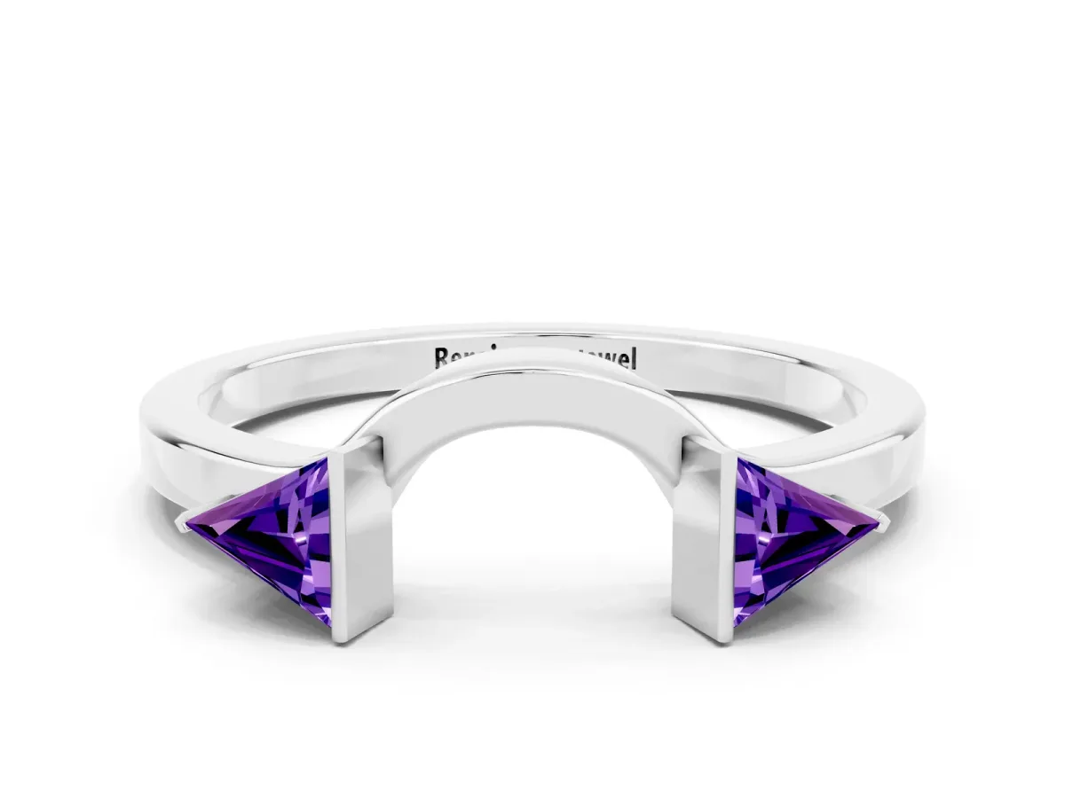 Trillion Tanzanite Open Band Ring with Bezel Setting Platinum