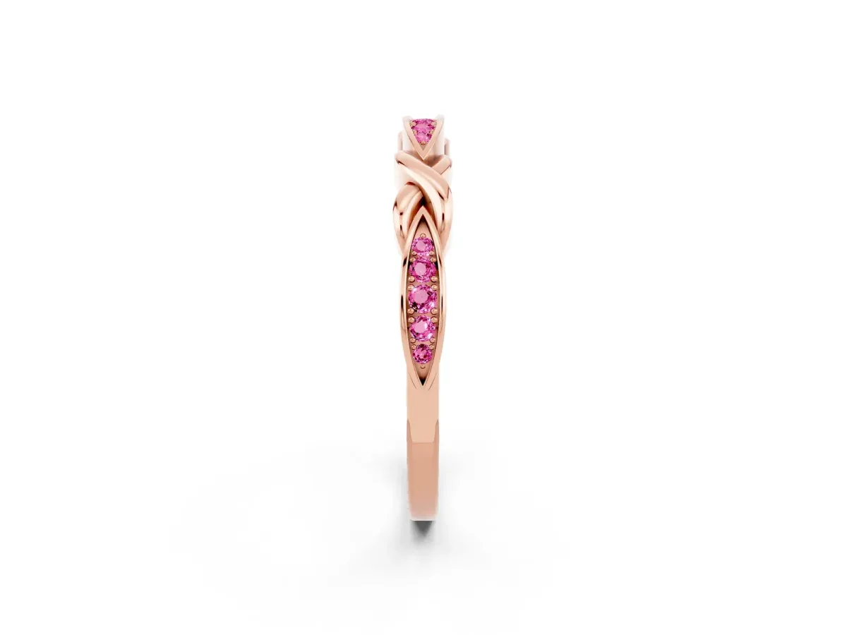 Twisted Marquise Pink Sapphire Pavé Band with Shared Prong Setting Rose gold