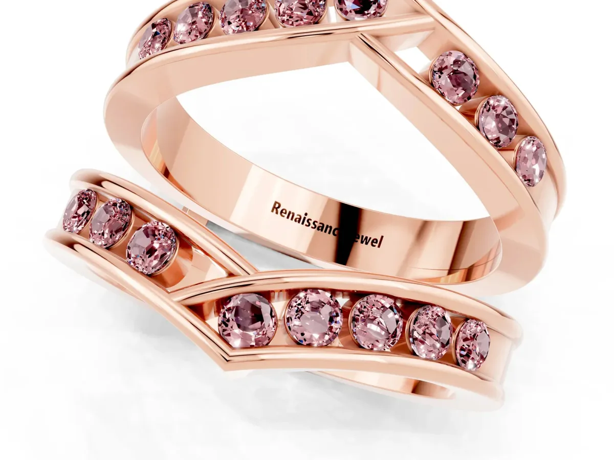 Round Morganite Channel-Set Chevron Band Rose gold