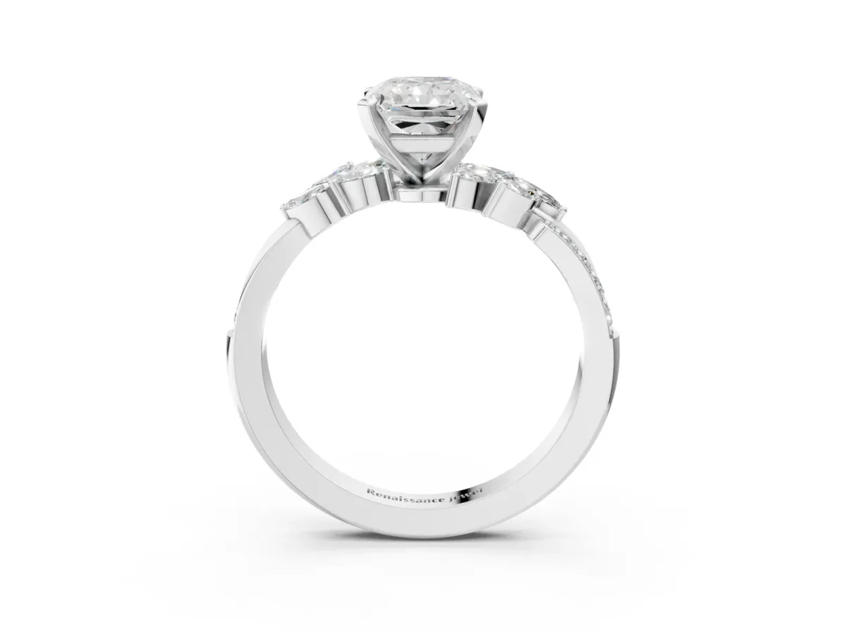 Radiant Cut Solitaire Marquise Twist Band with Six-Prong Setting Platinum