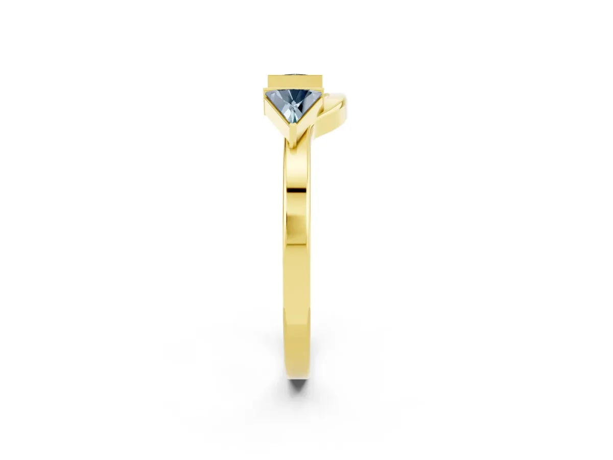 Trillion Aquamarine Open Band Ring with Bezel Setting Yellow gold