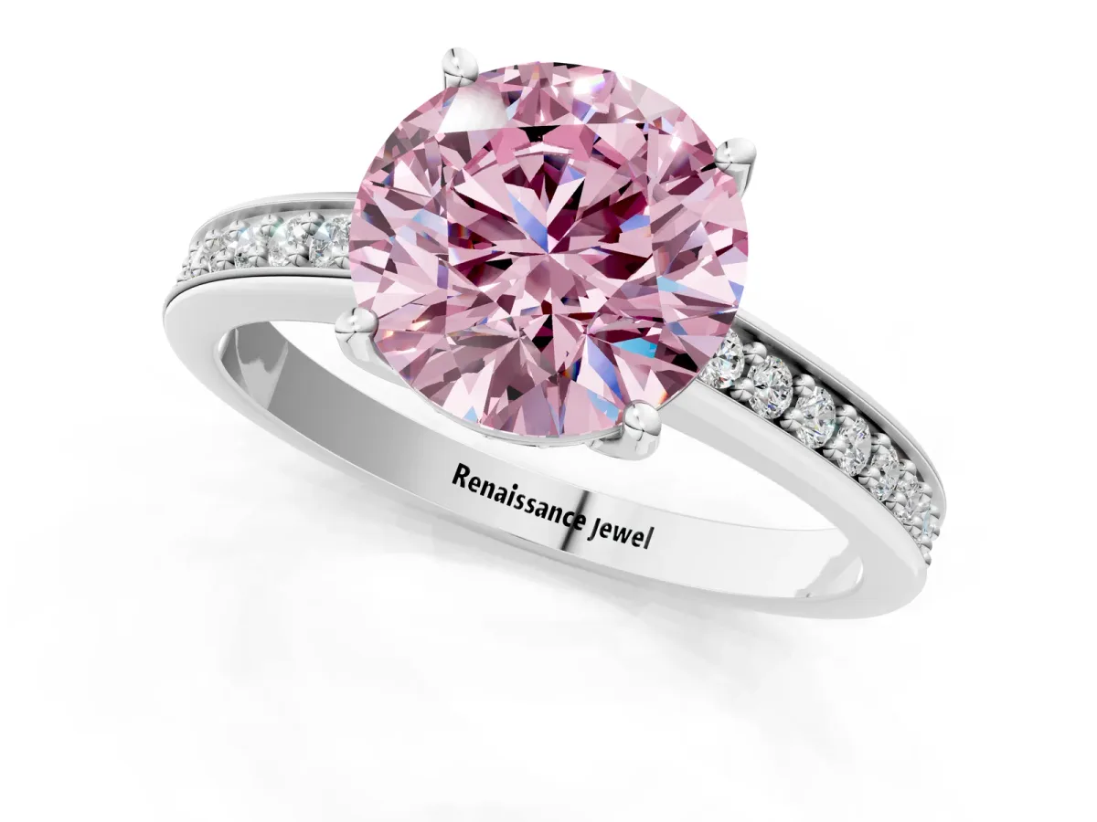 Fancy Pink Asscher Cut Solitaire Pavé Band Prong Setting Ring Platinum