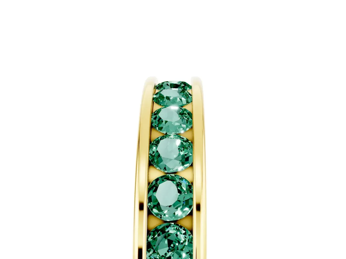 Channel Set Round Green Sapphire Eternity Band Yellow gold
