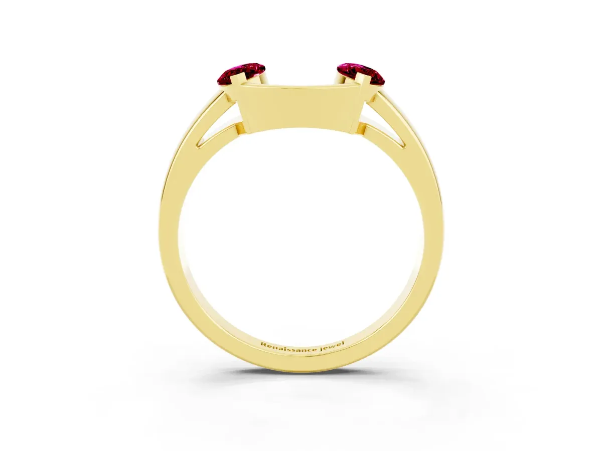 Marquise Garnet Open Band Ring with Tension Setting Yellow gold
