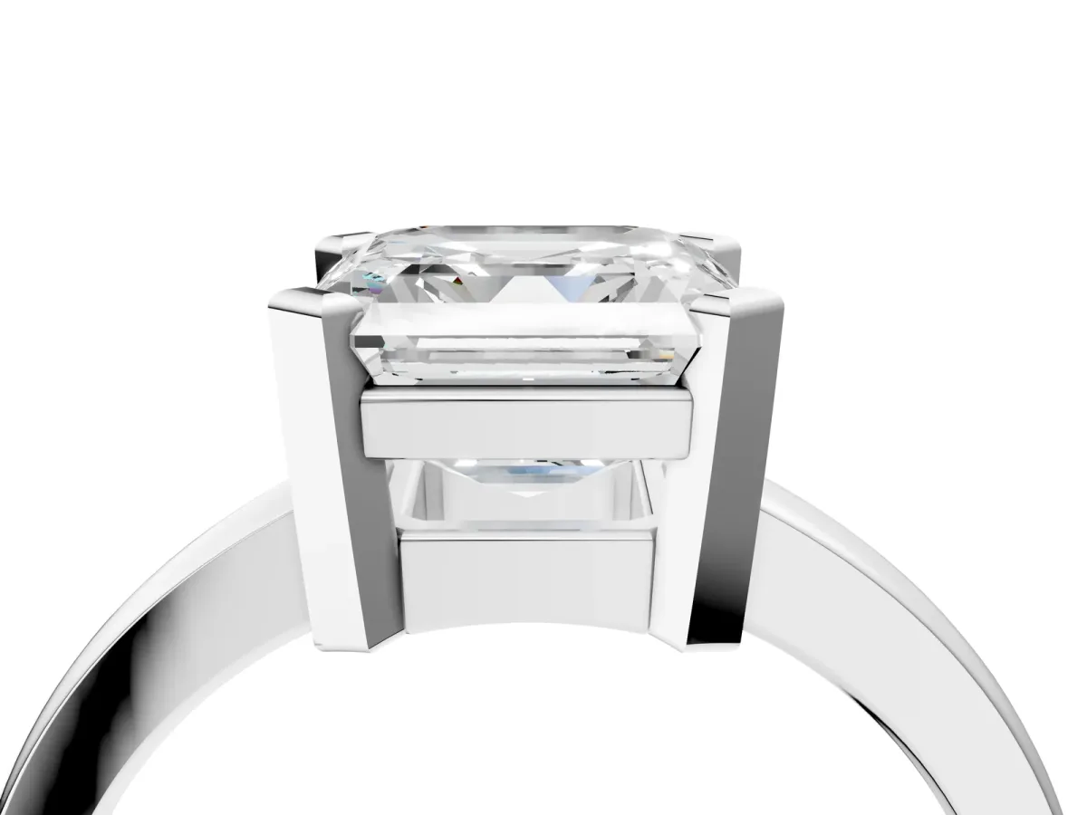 Asscher Cut Cut Solitaire Ring with Four-Prong Setting and Classic Band Platinum