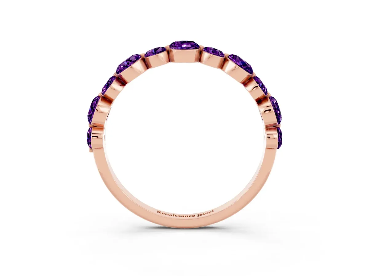Round Amethyst Scalloped Prong Set Eternity Band Rose gold