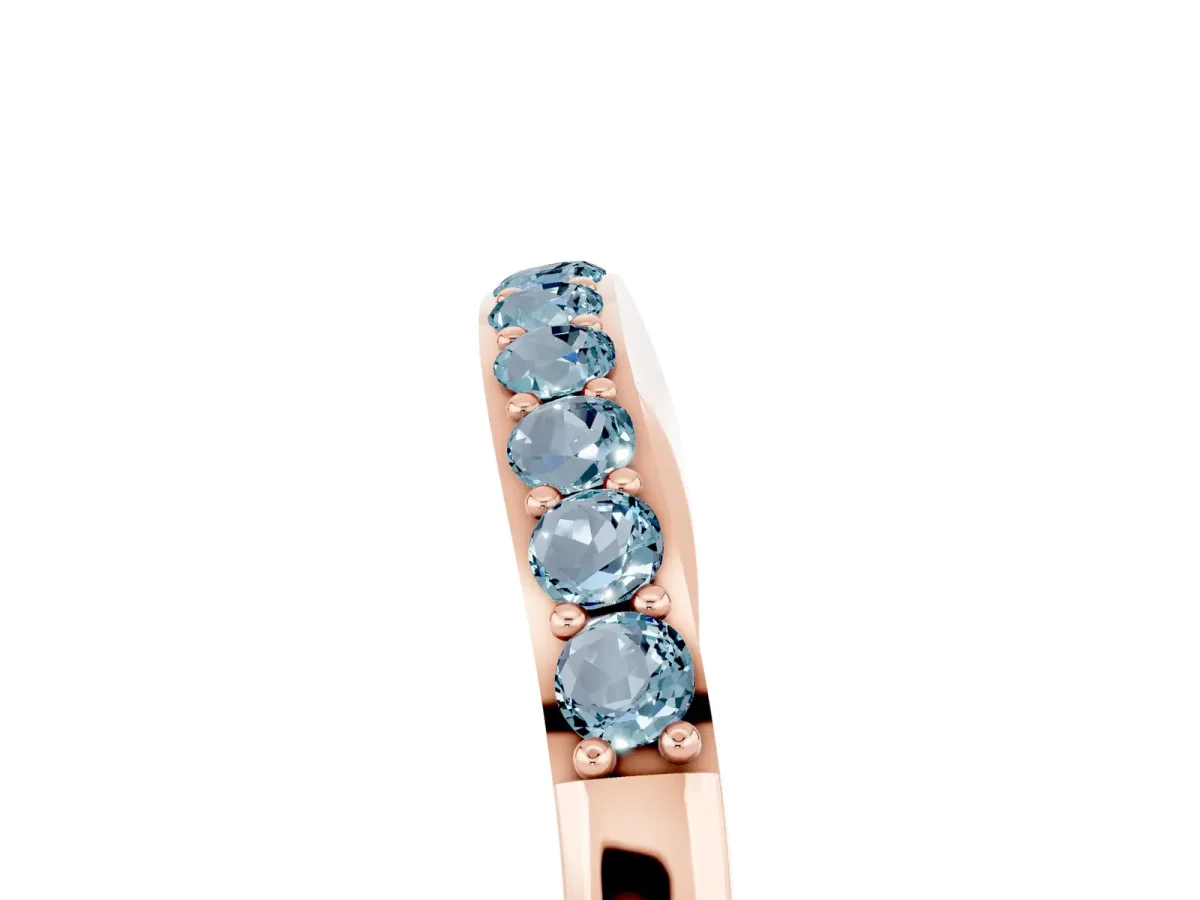 Round Aquamarine Curved Wedding Band with Channel Setting Rose gold