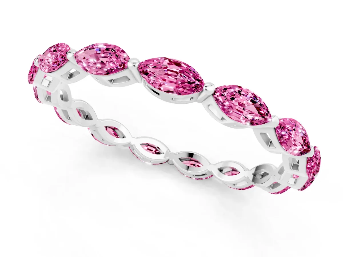 Marquise Pink Sapphire Eternity Band with U-Prong Setting Platinum