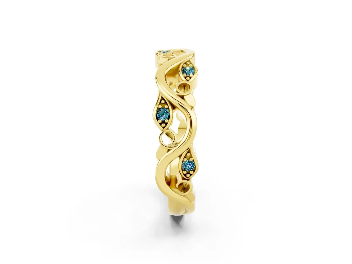 Marquise Blue Topaz Vine Eternity Band with Bezel Setting Yellow gold