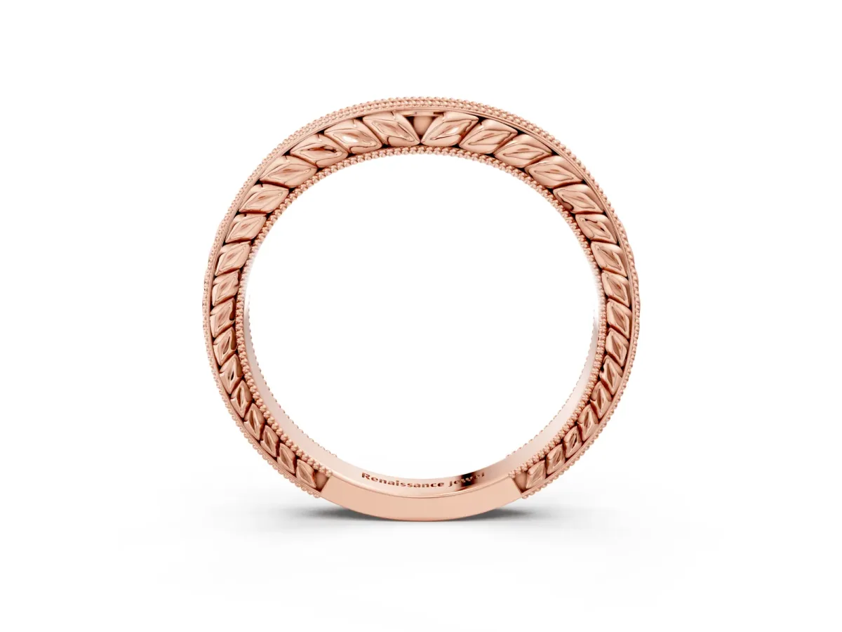 Milgrain Round Diamond Curved Eternity Band with Pavé Setting Rose gold