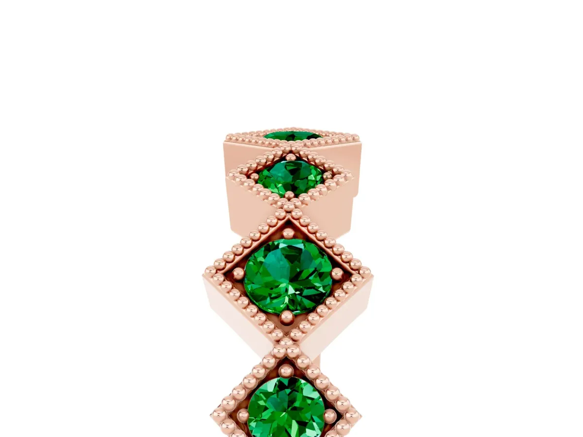 Milgrain Square Bezel Round Emerald Chevron Band Rose gold