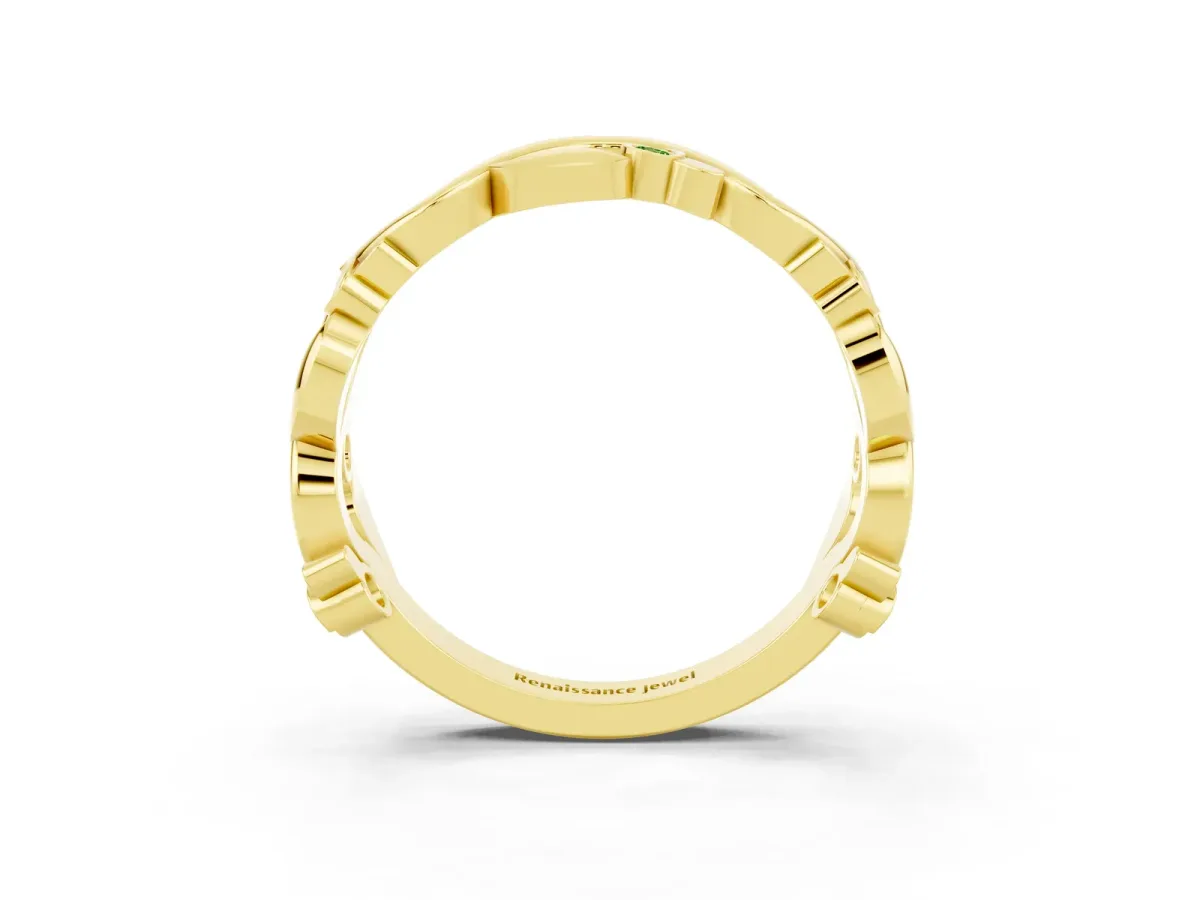 Round Peridot Leaf Eternity Band with Bezel Setting Yellow gold