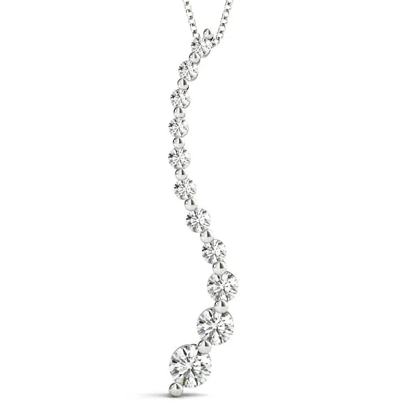 Graduated Round Diamond Curved Bar Pendant with Prong Setting Silver