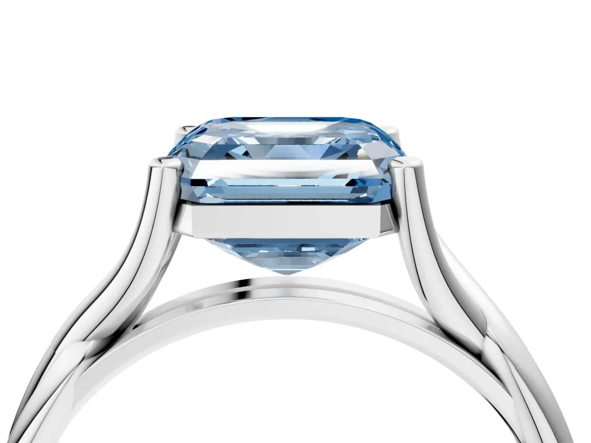Fancy Blue Asscher Cut Diamond Solitaire Twist Band Prong Setting Ring Platinum