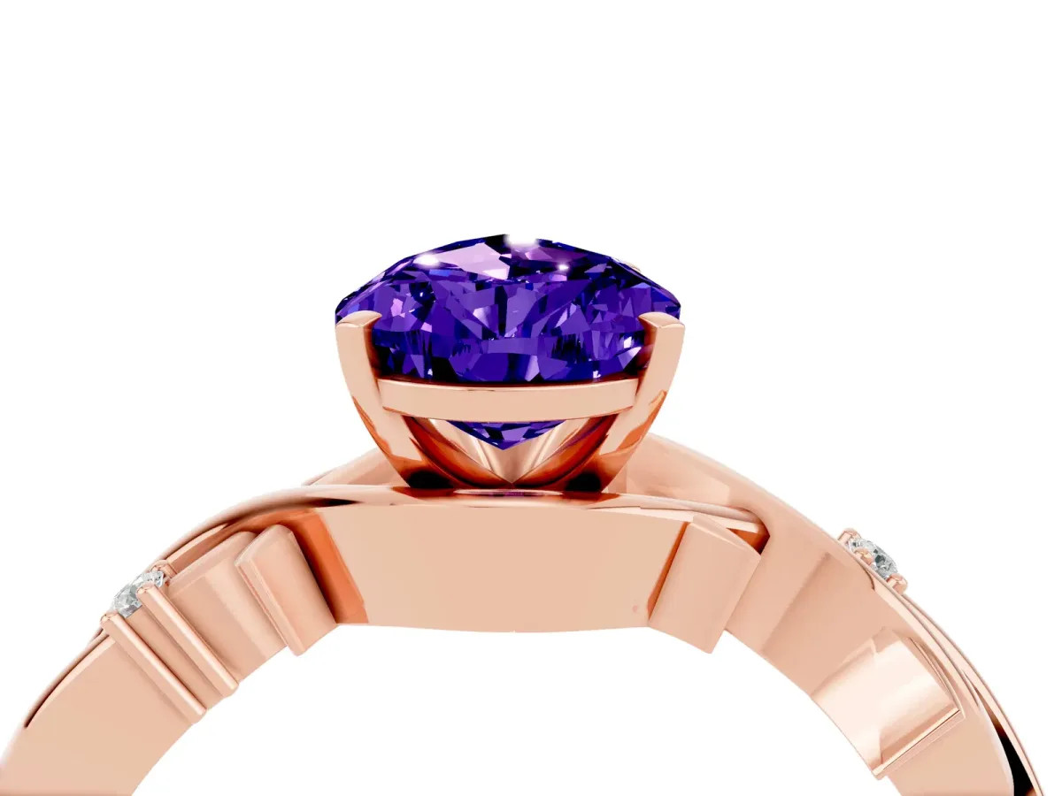 Pear Cut Tanzanite Solitaire Ring with Twisted Band and Prong Setting Rose gold