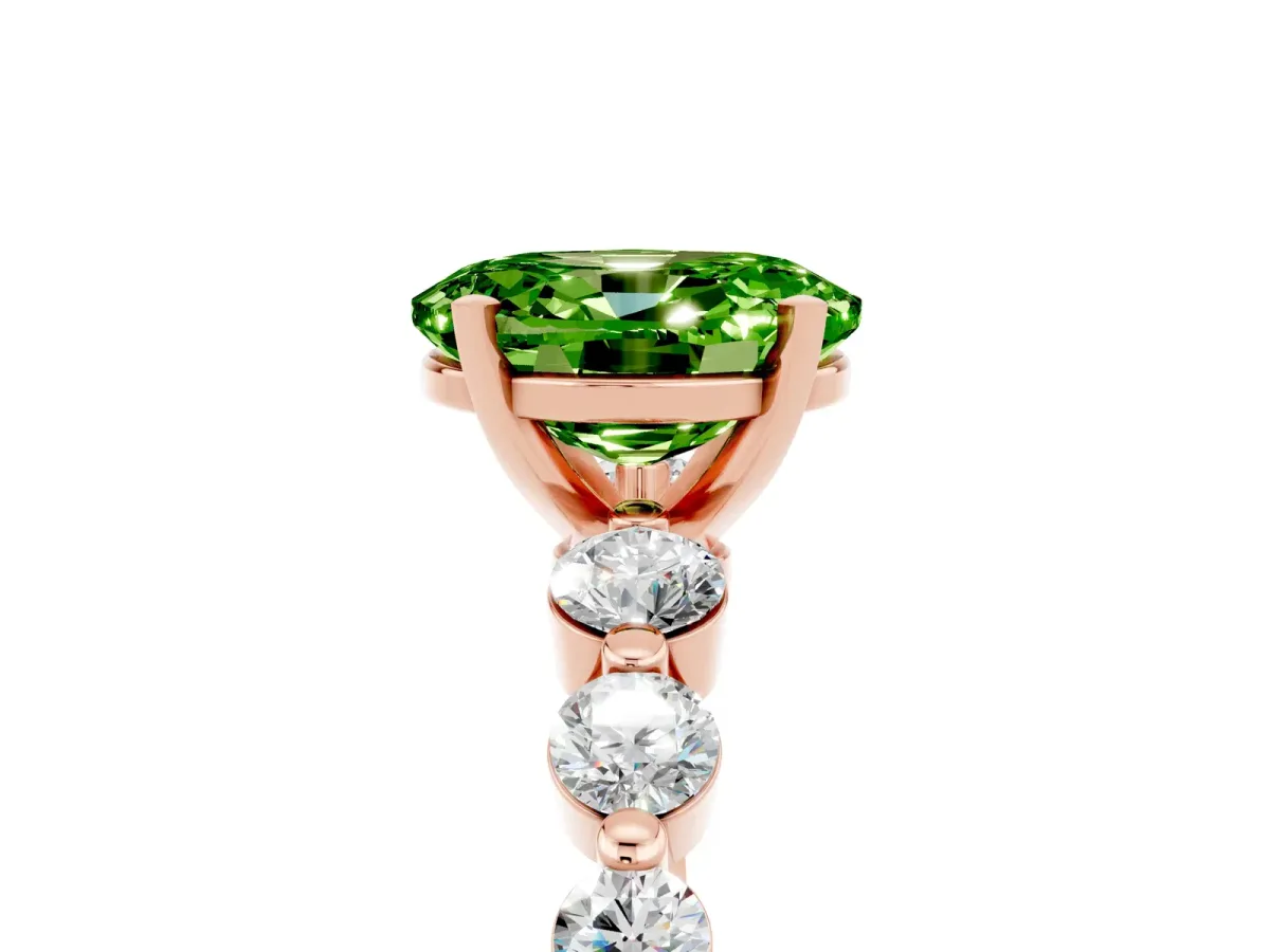 Oval Cut Solitaire Peridot Ring with Pave Band and Four-Prong Setting Rose gold