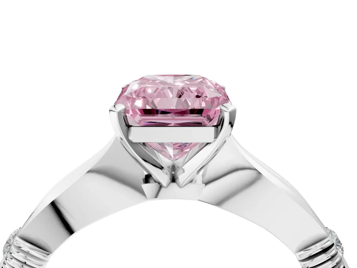 Fancy Pink Radiant Cut Solitaire Diamond Twisted Band with Four-Prong Setting Platinum