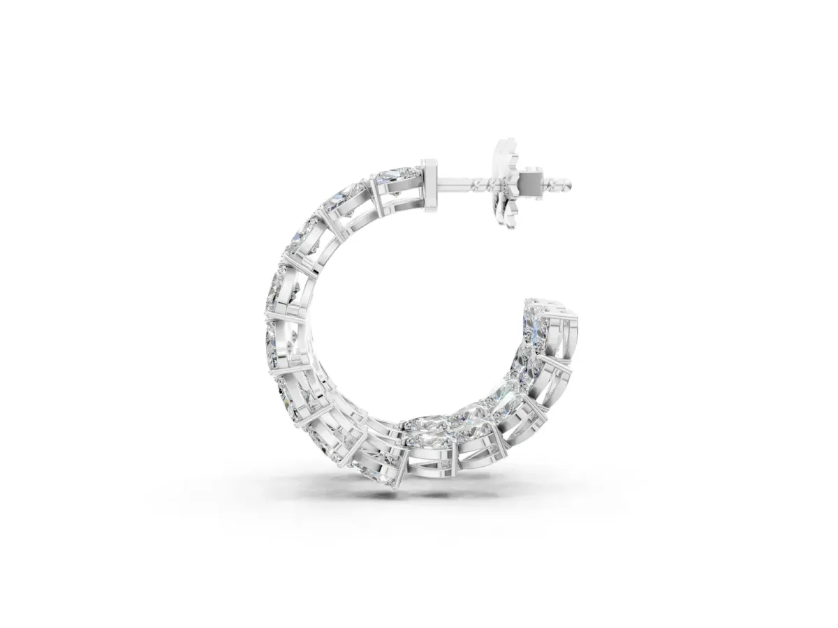 Heart Diamond Huggie Hoop Earrings Silver