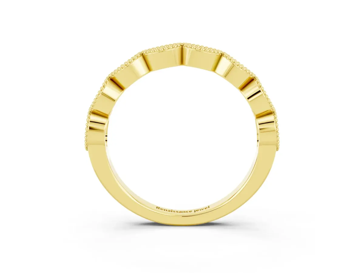 Milgrain Marquise Morganite Half Eternity Band with Bezel Setting Yellow gold