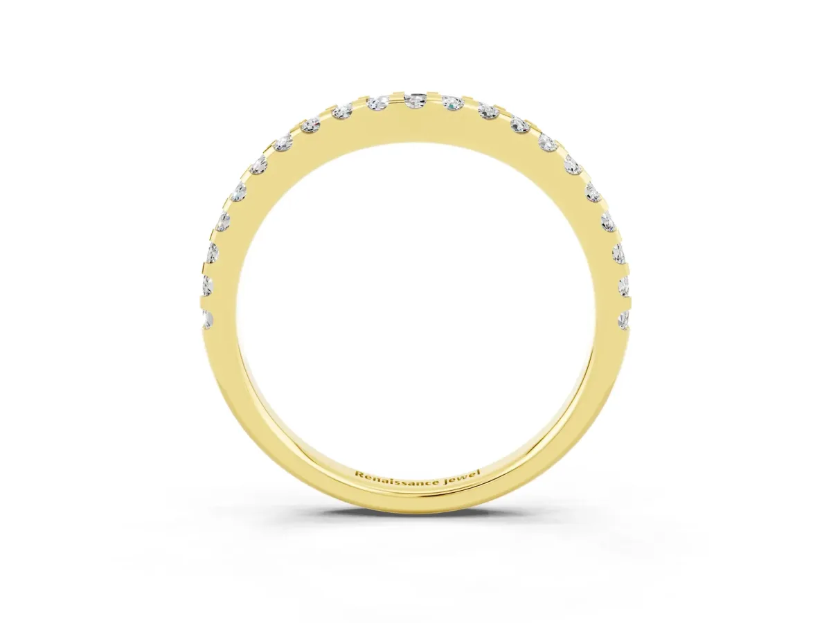 Round Moissanite Pavé Curved Wedding Band Yellow gold