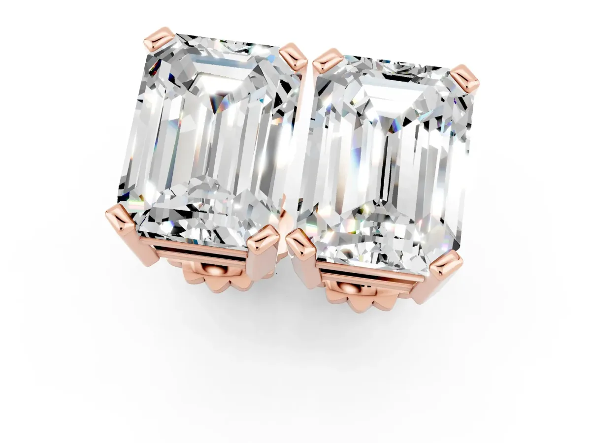 Emerald Cut Moissanite Stud Earrings Rose gold