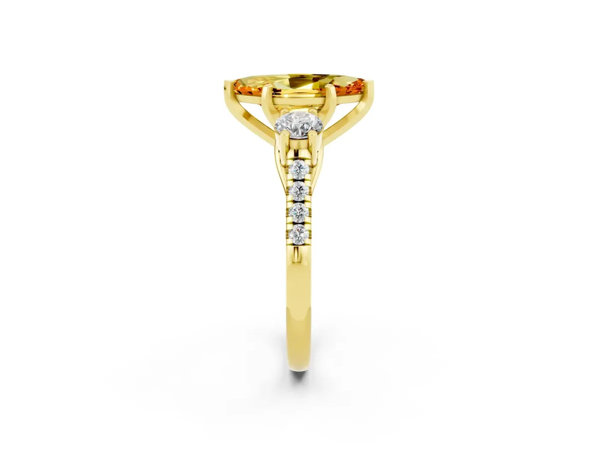 Three-Stone Marquise Cut Citrine Pavé Band with Four-Prong Setting Yellow gold