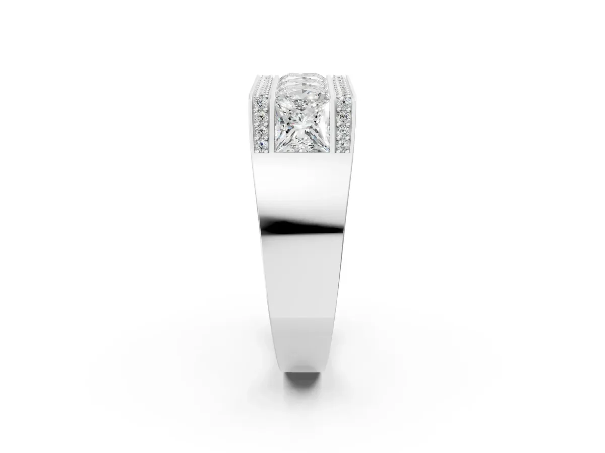 Princess and Round Diamond Channel Pavé Mens Band Silver