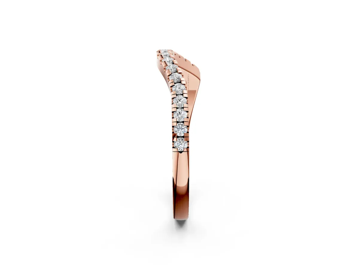 Round Cut Diamond Pavé Curved Band with Shared Prong Setting Rose gold