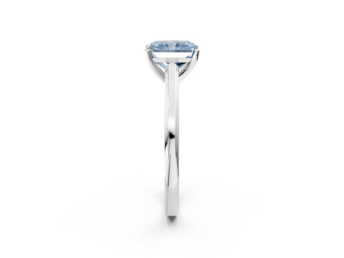 Fancy Blue Radiant Cut Solitaire Diamond Ring with Four-Prong Setting and Classic Band Platinum