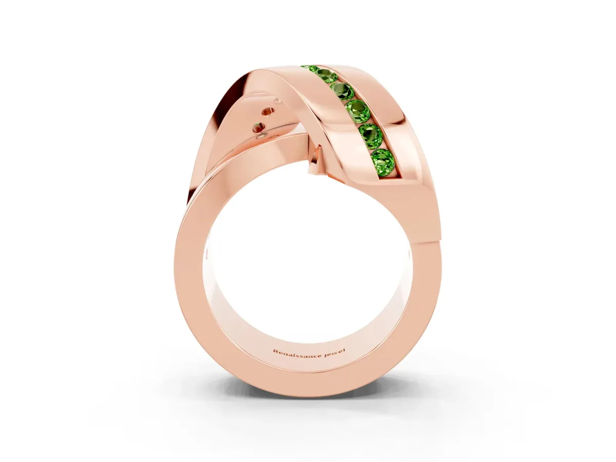 Pavé Round Peridot Crossover Band with Channel Setting Rose gold