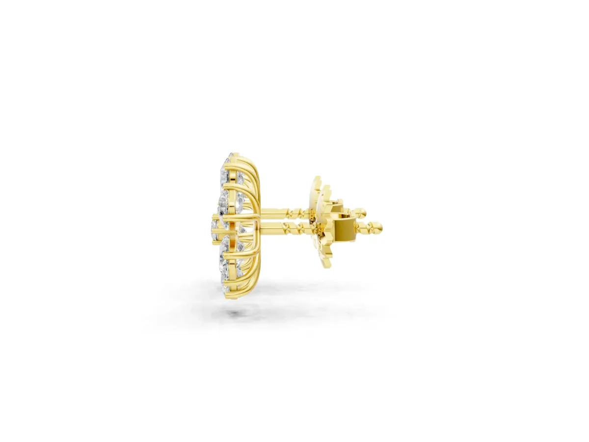 Pear Cut Diamond Floral Cluster Stud Earrings Yellow gold